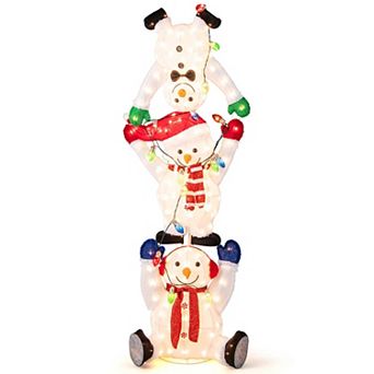 Costway 5.6 FT Pre-Lit Stacked Snowmen Christmas Decoration with LED Lights Xmas Display
