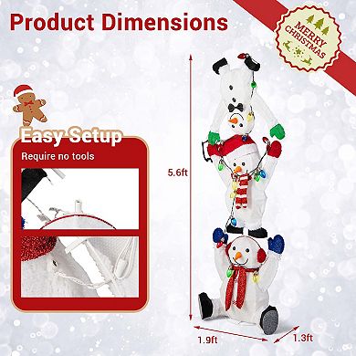 Costway 5.6 FT Pre-Lit Stacked Snowmen Christmas Decoration with LED Lights Xmas Display