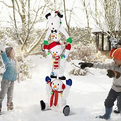 Costway 5.6 FT Pre-Lit Stacked Snowmen Christmas Decoration with LED Lights Xmas Display