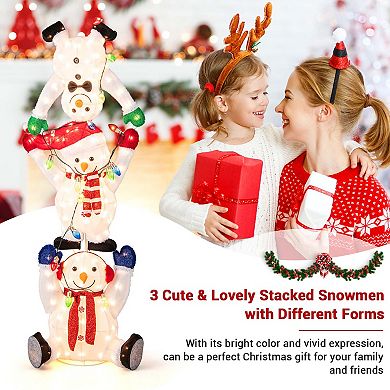 Costway 5.6 FT Pre-Lit Stacked Snowmen Christmas Decoration with LED Lights Xmas Display