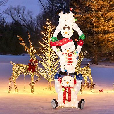 Costway 5.6 FT Pre-Lit Stacked Snowmen Christmas Decoration with LED Lights Xmas Display