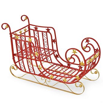Costway Red Santa Sleigh with Large Cargo Area for Gifts Metal Christmas Holiday Decor