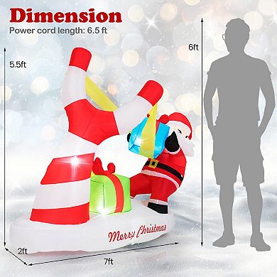 Costway 7 FT Christmas Inflatables Santa Decoration with Large Slingshot & LED Lights