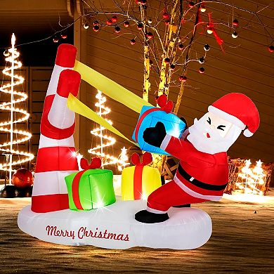 Costway 7 FT Christmas Inflatables Santa Decoration with Large Slingshot & LED Lights