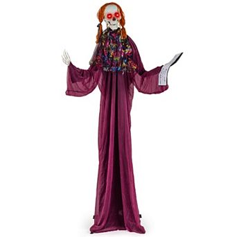Costway Halloween Animatronic Standing Girl Holding Book 6 FT Haunted House Decoration