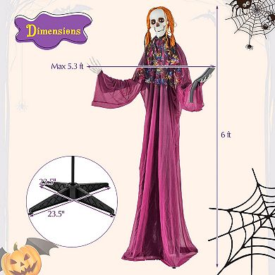 Costway Halloween Animatronic Standing Girl Holding Book 6 FT Haunted House Decoration