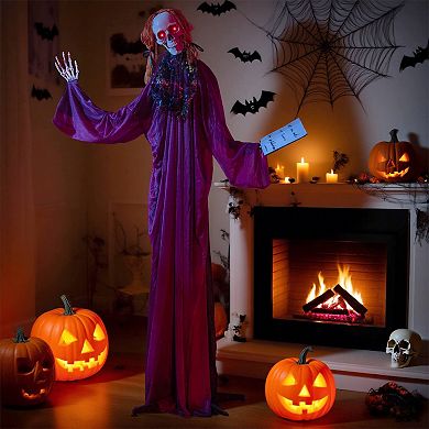 Costway Halloween Animatronic Standing Girl Holding Book 6 FT Haunted House Decoration