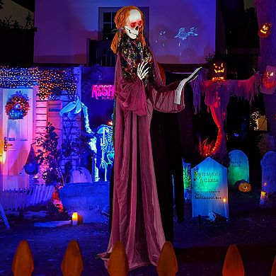 Costway Halloween Animatronic Standing Girl Holding Book 6 FT Haunted House Decoration