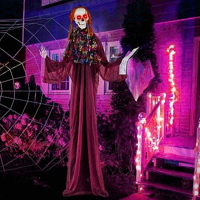 Costway Halloween Animatronic Standing Girl Holding Book 6 FT Haunted House Decoration