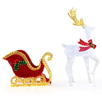 Costway Lighted Christmas Reindeer & Sleigh Set Light-up Xmas Decorations with 462 LED Lights