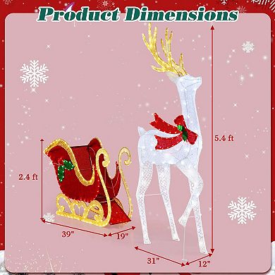 Costway Lighted Christmas Reindeer & Sleigh Set Light-up Xmas Decorations with 462 LED Lights