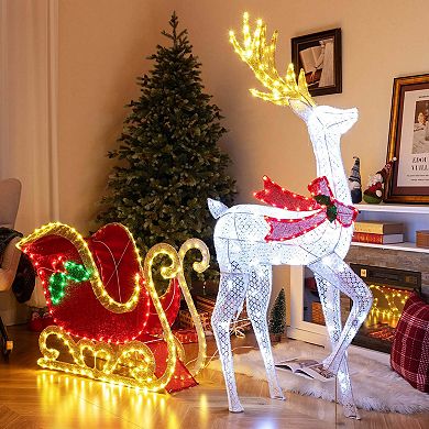 Costway Lighted Christmas Reindeer & Sleigh Set Light-up Xmas Decorations with 462 LED Lights