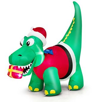 Costway 6FT Inflatable Christmas Dinosaur with LED Lights Gift Box & Blower Party Yard