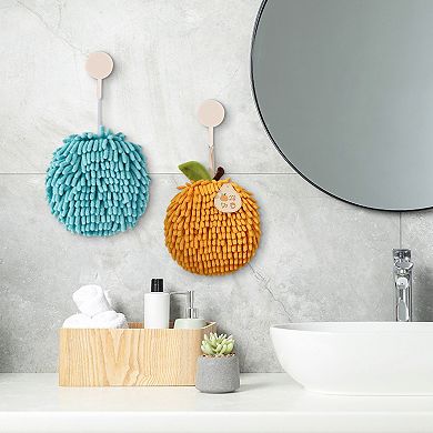 3Pcs Soft Absorbent Fluffy Chenille Ball Hand Towel Set, Fuzzy Decorative Towel w Wall Hook 6"x6"