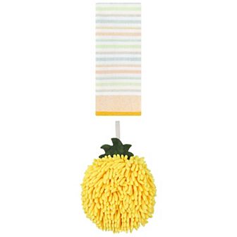 2 pc Soft Absorbent Fluffy Chenille Ball Hand Towel and Striped Pattern Hand Towel Set 6"x6"&13"x27"