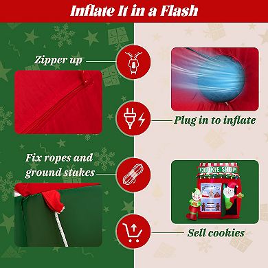 Costway 6.3 FT Inflatable Gingerbread Cookie Shop with Santa Clause Christmas Decoration