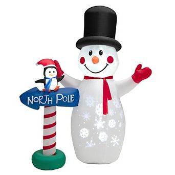 Costway 6 FT Inflatable Snowman & Penguin Guidepost Christmas Decoration with Snowflake