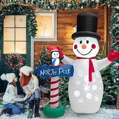Costway 6 FT Inflatable Snowman & Penguin Guidepost Christmas Decoration with Snowflake