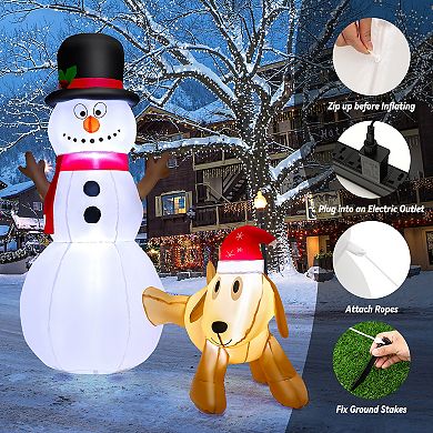 Costway 6 FT Tall Inflatable Snowman and Dog Set Christmas Decoration w/ LED Lights