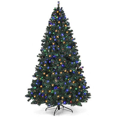 Costway 7.5Ft Pre-Lit Christmas Tree Hinged 550 Multicolor Lights