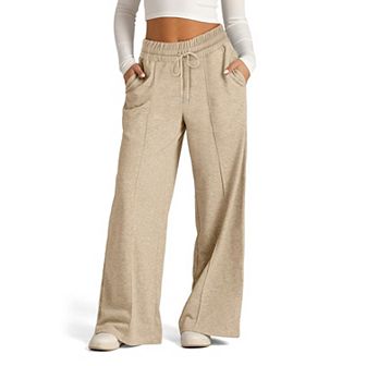 Womens Sweatpants Wide Leg Cargo Work Baggy Sweat Pants Elevated Seams Joggers with Pockets