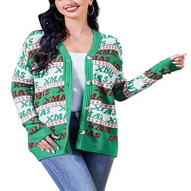 Women's Christmas Sweater Cardigans Knitted Long Sleeve Open Front Button Down Coats Outfits