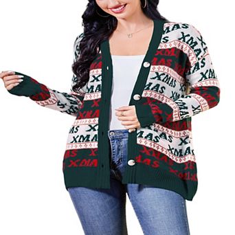 Women's Christmas Sweater Cardigans Knitted Long Sleeve Open Front Button Down Coats Outfits