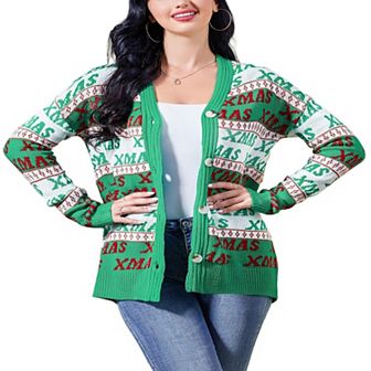 Women's Christmas Sweater Cardigans Knitted Long Sleeve Open Front Button Down Coats Outfits