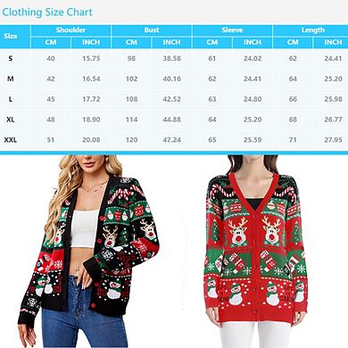 Ugly Christmas Sweater for Women Reindeer Funny Merry Knit Sweater Cardigan Open Front Long Sleeve