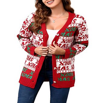 Women's Christmas Sweater Cardigans Knitted Long Sleeve Open Front Button Down Coats Outfits