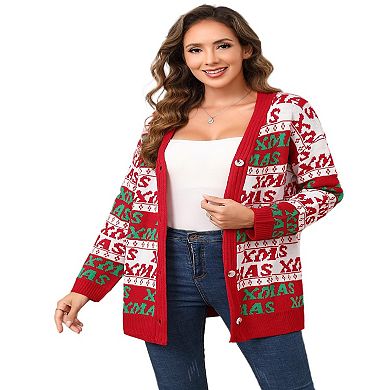 Women's Christmas Sweater Cardigans Knitted Long Sleeve Open Front Button Down Coats Outfits