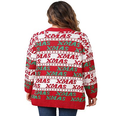 Women's Christmas Sweater Cardigans Knitted Long Sleeve Open Front Button Down Coats Outfits