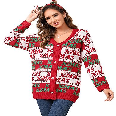 Women's Christmas Sweater Cardigans Knitted Long Sleeve Open Front Button Down Coats Outfits