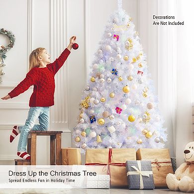 Costway 7ft White Iridescent Tinsel Artificial Christmas Tree with 1156 Branch Tips