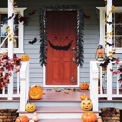 Costway 9ft Pre-lit Christmas Halloween Garland Black w/ 50 Purple LED Lights