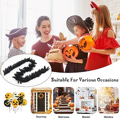 Costway 9ft Pre-lit Christmas Halloween Garland Black w/ 50 Purple LED Lights