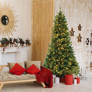 Gymax 7 FT Prelit Christmas Tree Hinged Xmas Tree w/1188 Branch Tips & 700 Warm-White LED Lights