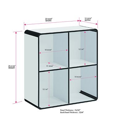 Kings Brand Furniture Dothan Wood 4-Cubed Open Bookcase - Storage Shelf Organizer Bookshelf