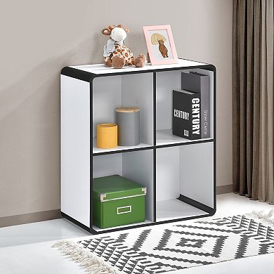 Kings Brand Furniture Dothan Wood 4-Cubed Open Bookcase - Storage Shelf Organizer Bookshelf
