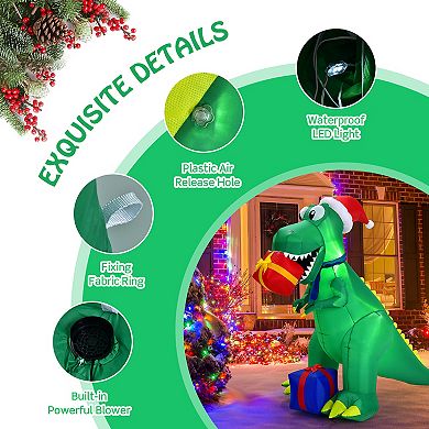 Costway 6Ft Christmas Inflatable Dinosaur Indoor & Outdoor Christmas Decoration