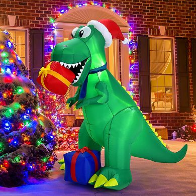 Costway 6Ft Christmas Inflatable Dinosaur Indoor & Outdoor Christmas Decoration