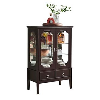 Kings Brand Furniture Curio Accent Storage Cabinet with Doors, Glass Shelves & Drawers