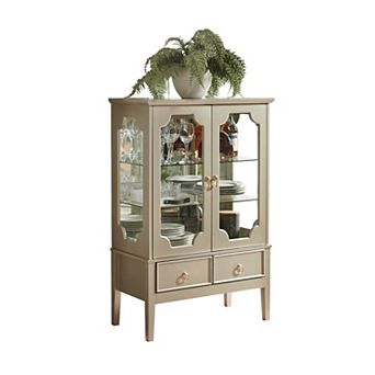 Kings Brand Furniture Curio Accent Storage Cabinet with Doors, Glass Shelves & Drawers