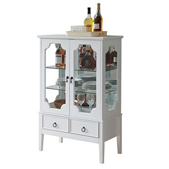 Kings Brand Furniture Curio Accent Storage Cabinet with Doors, Glass Shelves & Drawers
