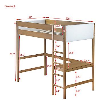 Whisen Twin Size Loft Bed with Desk, Upholstered Headboard, Ladder and Safety Guardrails Natural