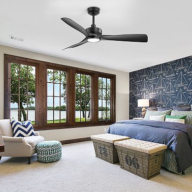52-Inch Ceiling Fan with LED Light, 3 ABS Blades, DC Motor 120V 37W, IP34 Waterproof