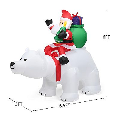 Costway 6.5 FT Christmas Inflatable Santa Riding Polar Bear w/ Shaking Head LED Lights