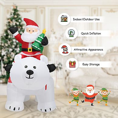 Costway 6.5 FT Christmas Inflatable Santa Riding Polar Bear w/ Shaking Head LED Lights