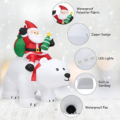 Costway 6.5 FT Christmas Inflatable Santa Riding Polar Bear w/ Shaking Head LED Lights