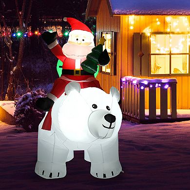 Costway 6.5 FT Christmas Inflatable Santa Riding Polar Bear w/ Shaking Head LED Lights
